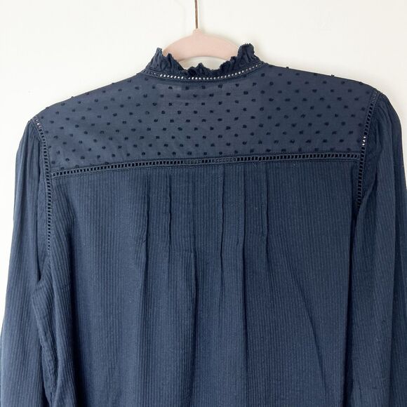 Quince Organic Cotton Textured Peasant Blouse Shirt Navy Blue Women’s S - Picture 7 of 13